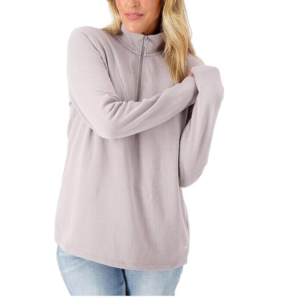 Zuda Quarter Zip Pullover Womens Large Textured Knit Grey Relaxed Fit Comfort